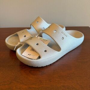 NWT Crocs Metallic Silver Double Strap Slide Sandals – Women’s Size 8